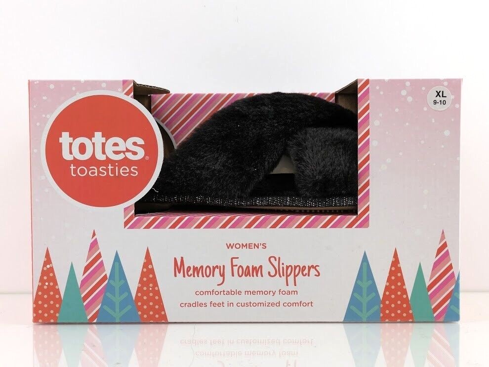 Totes Foam Slippers, Black, XL 9-10