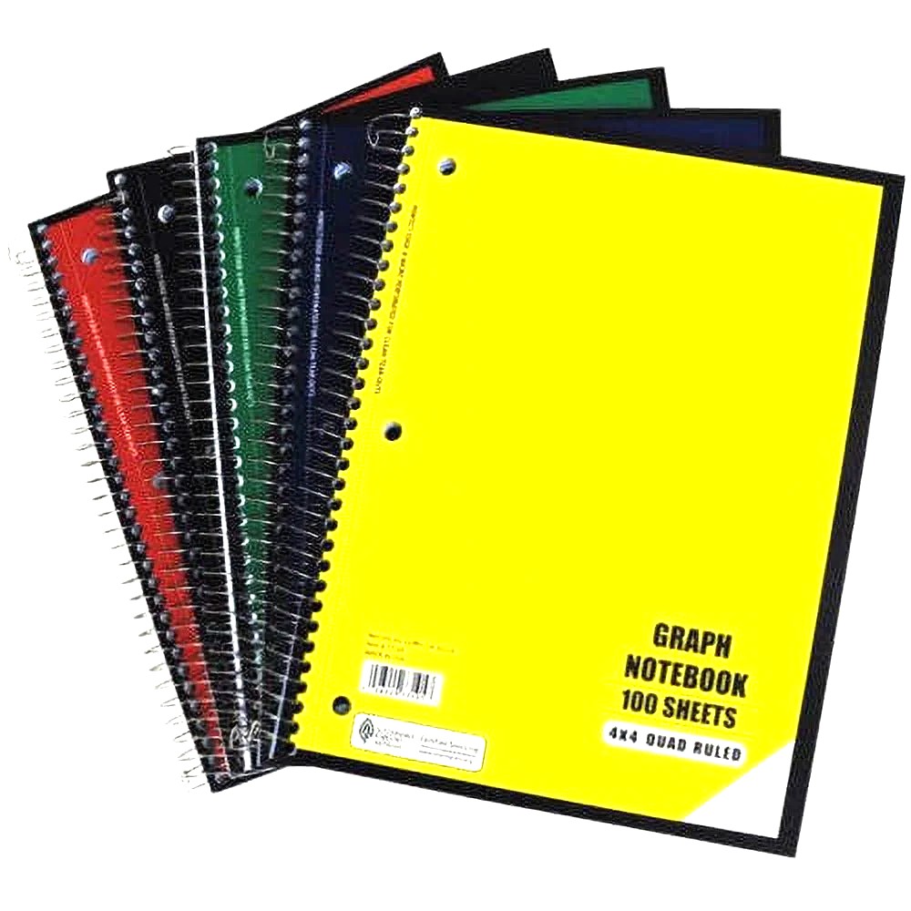 Graph Notebook - 80 Sheets - 4x4 Quad Ruled - Various Colors -