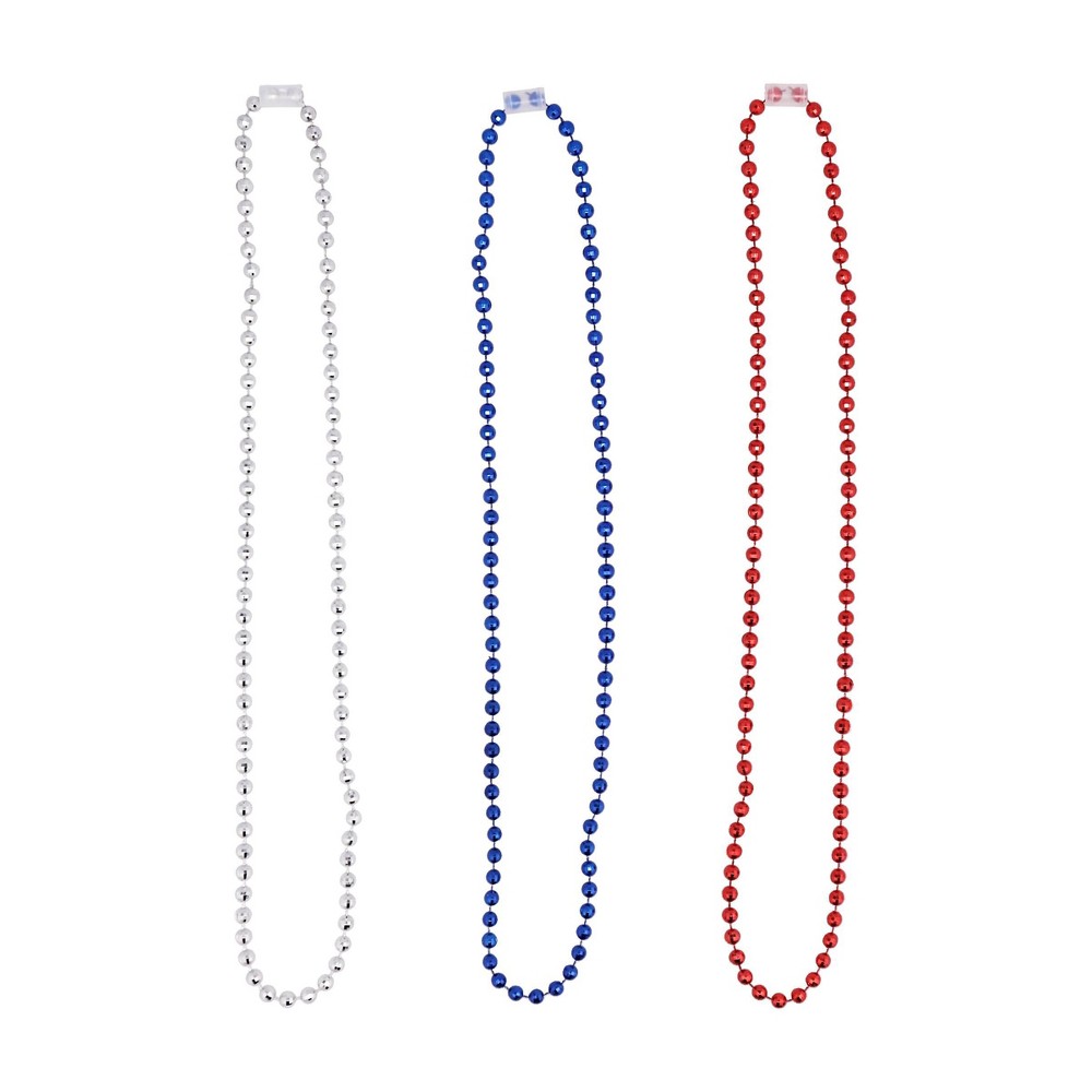 6pk Parade Bead Necklaces – Red, White & Blue – Sun Squad™