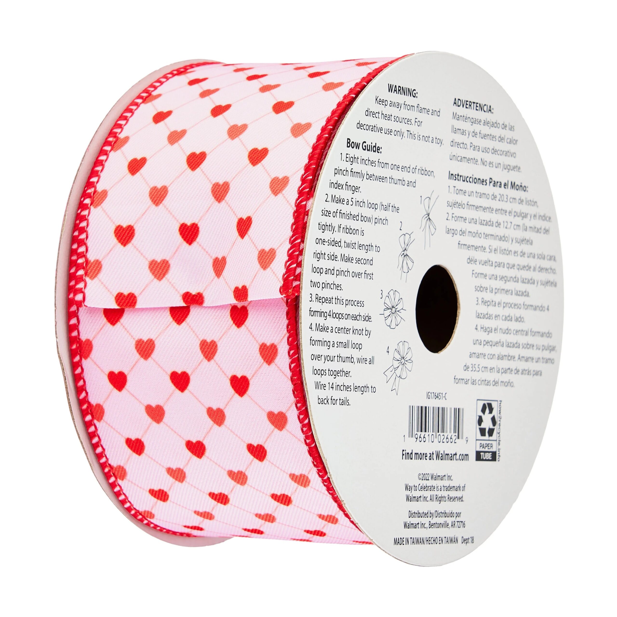 Way To Celebrate Valentine's Day Pink/Red Heart Ribbon 2.5"X12ft