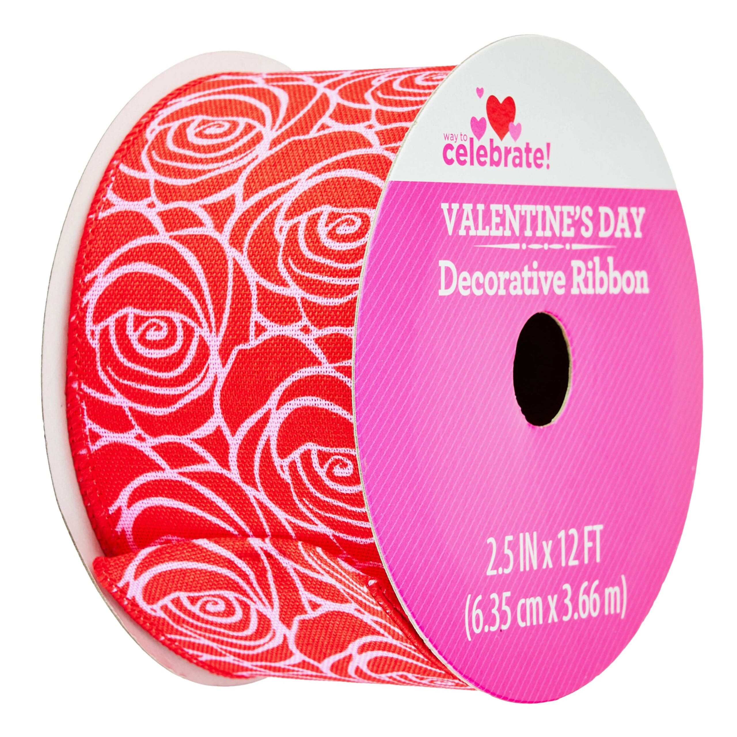 Way To Celebrate Valentine's Day Red Floral Ribbon 2.5"X12ft