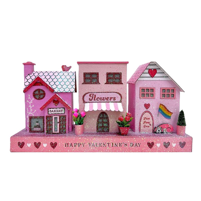 Celebrate Together Valentine's Day LED Paper Flower Shop Glitter Houses, Pink