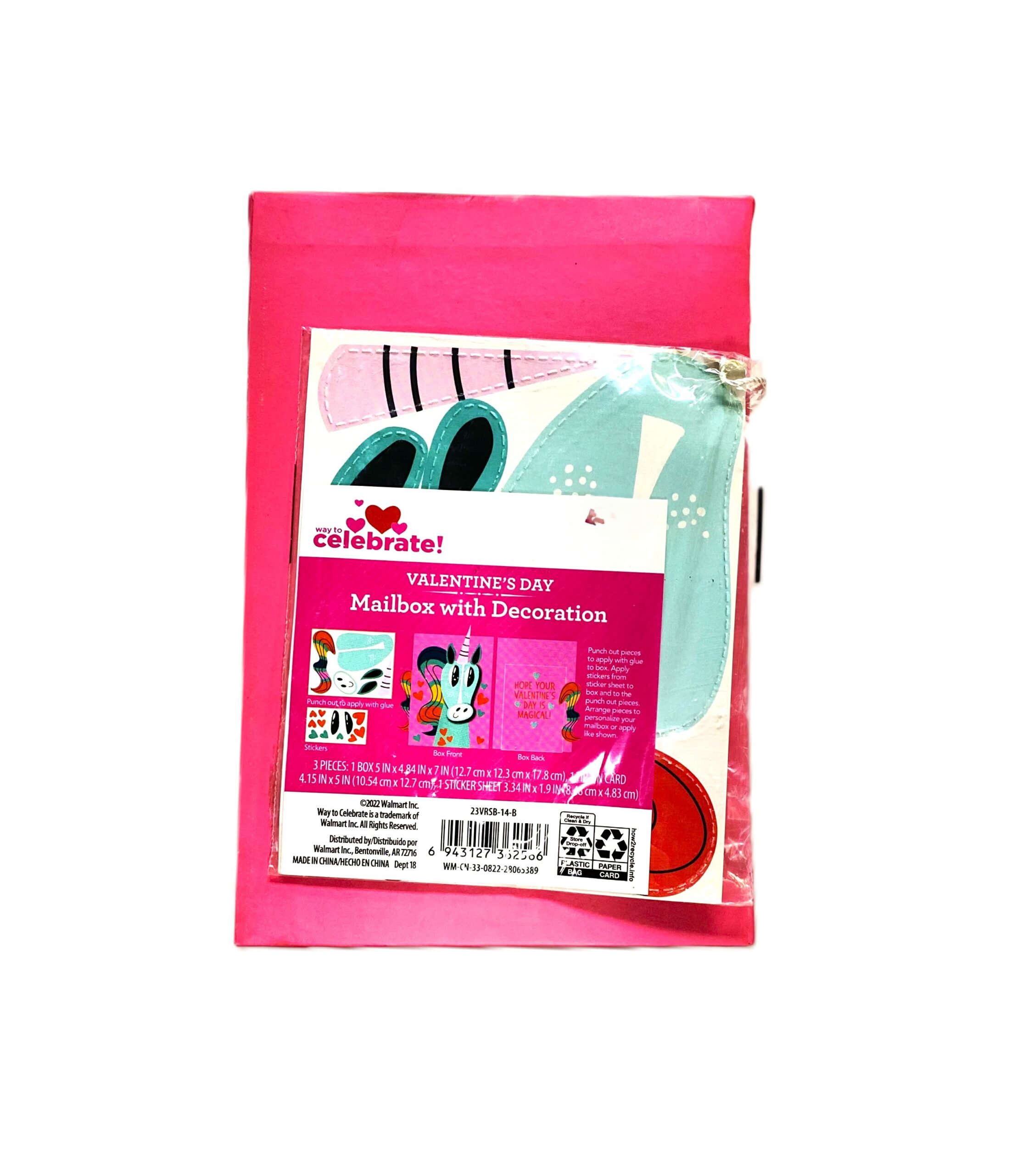 Way To Celebrate Valentine’s Day Mailbox with Decorations – Pink Unicorn, 3 pcs - Image 3