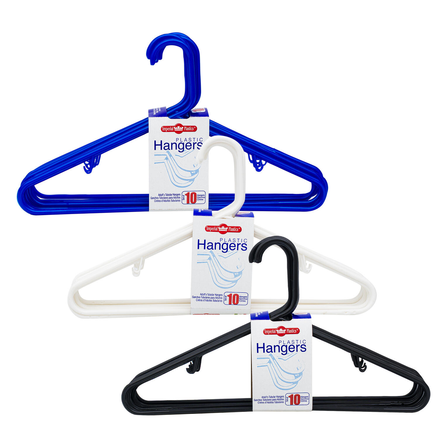 Imperial Plastics Plastic Hangers, 10 Pack, Assorted