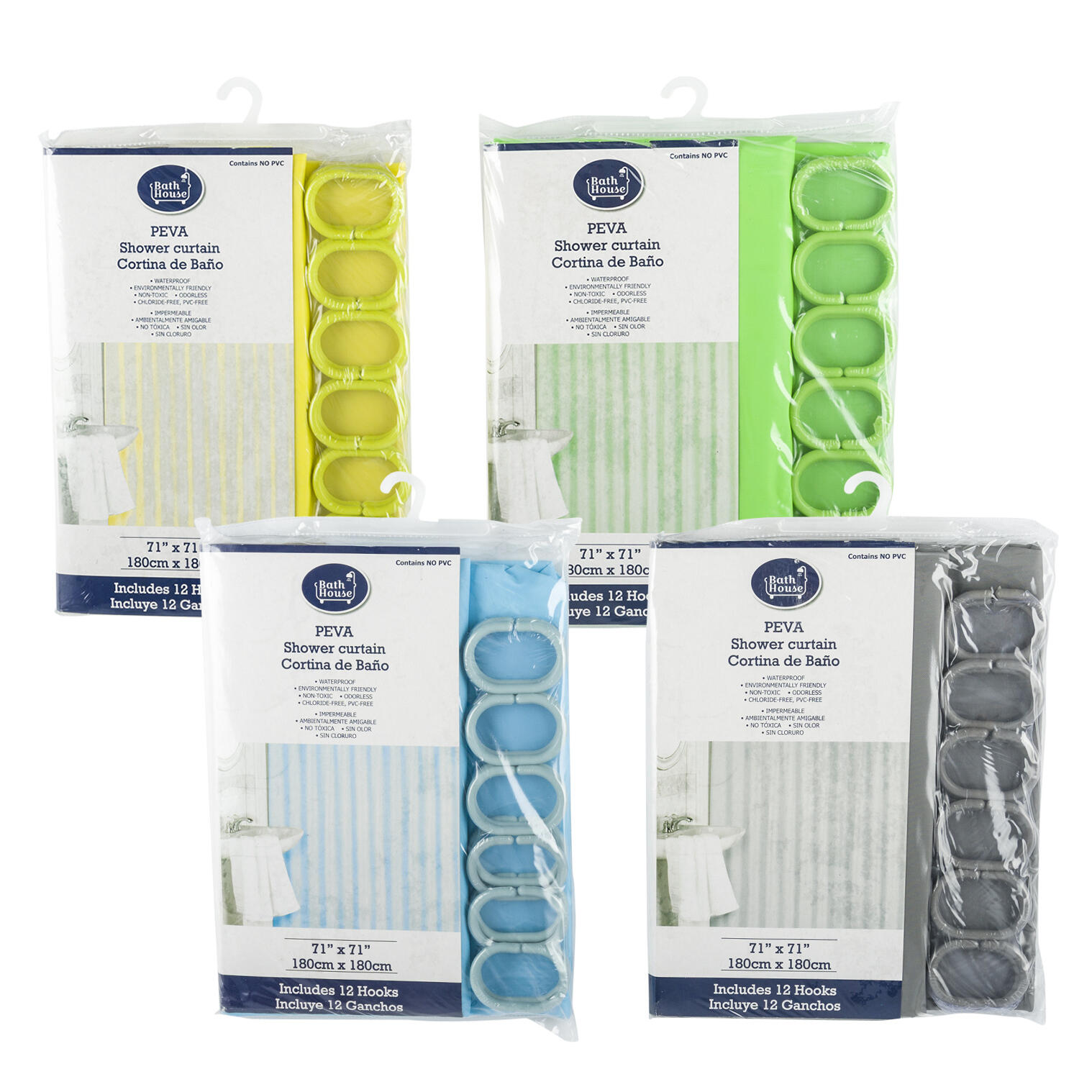 Shower Curtain w/ 12 Hooks Assorted 71"x71"