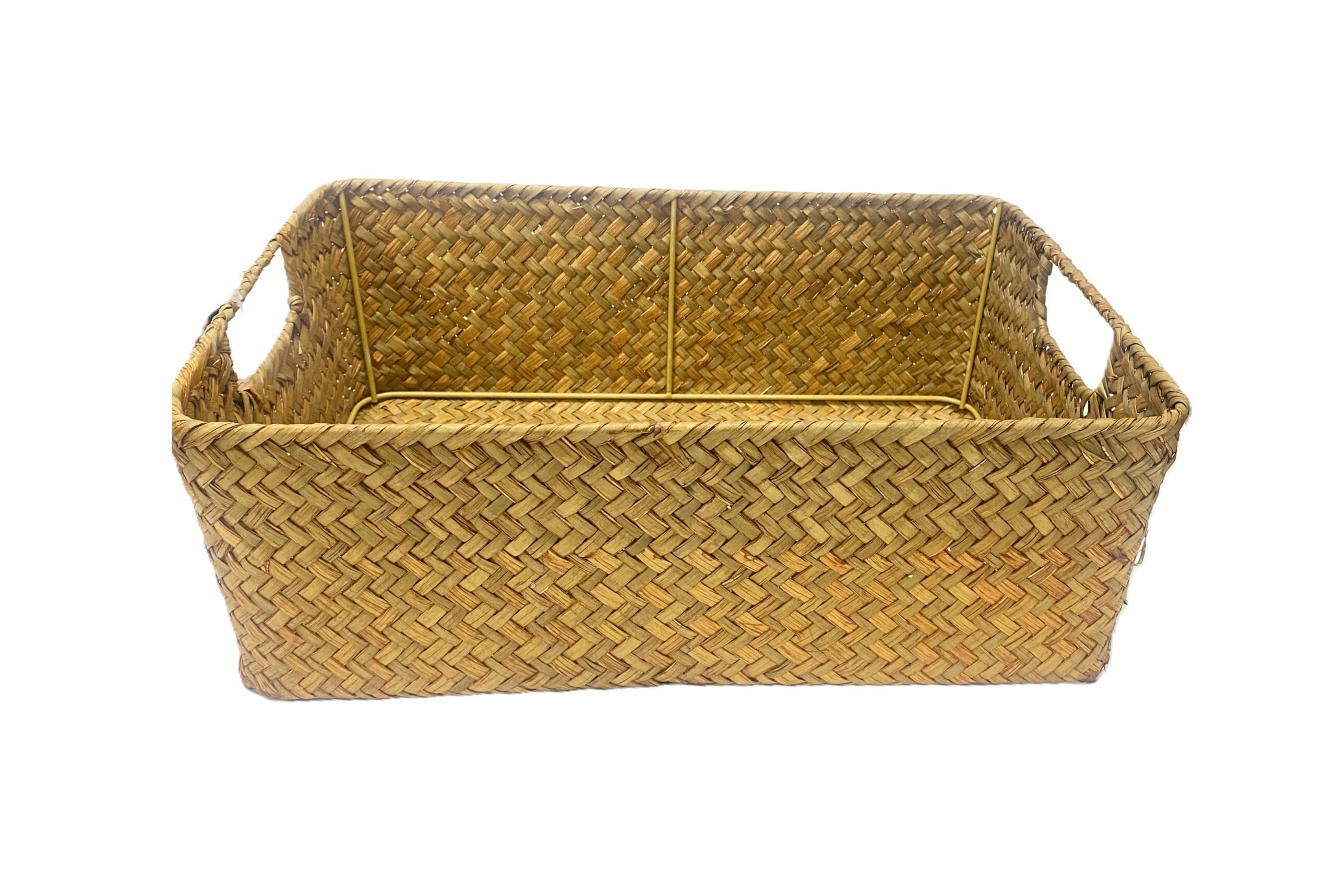 Straw Storage Basket with Handle – Small (36 × 26 × 12 cm)