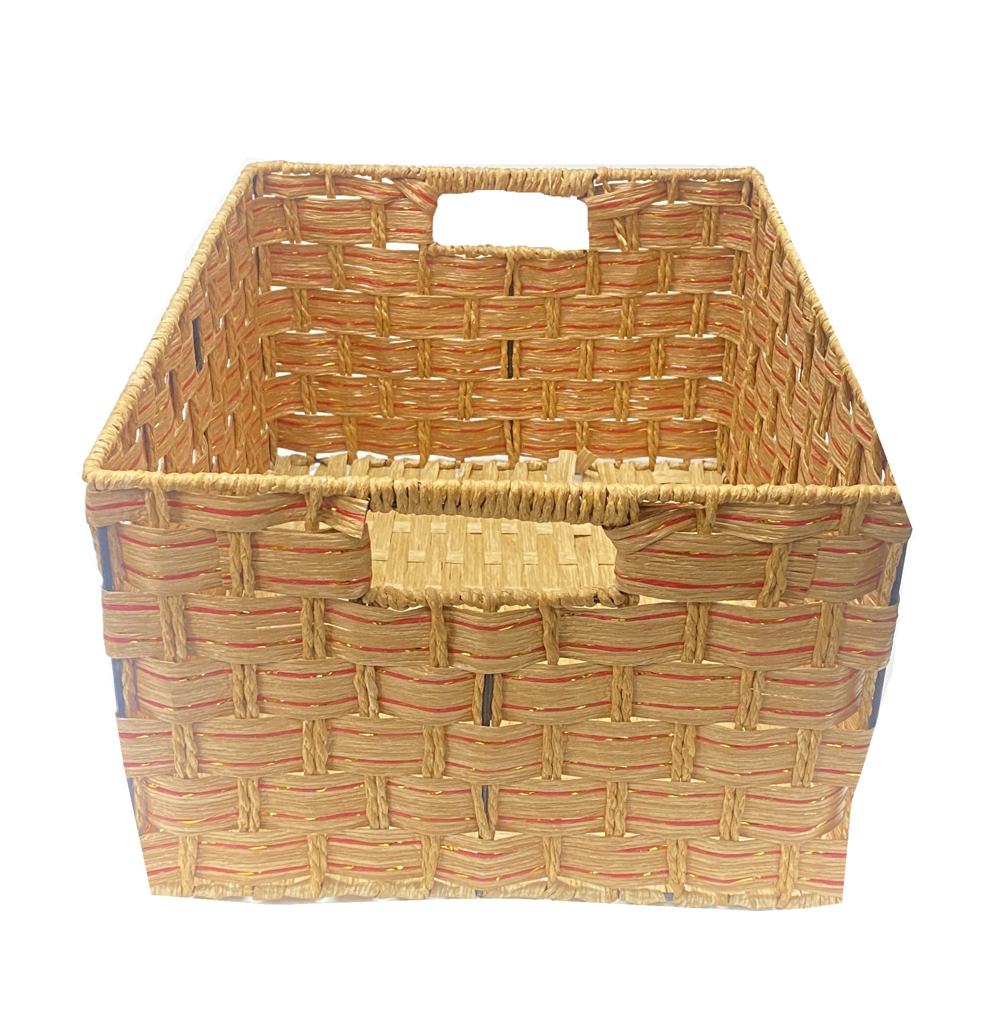 Red Stripe Straw Basket – Large (40.5 × 20 × 30 cm)