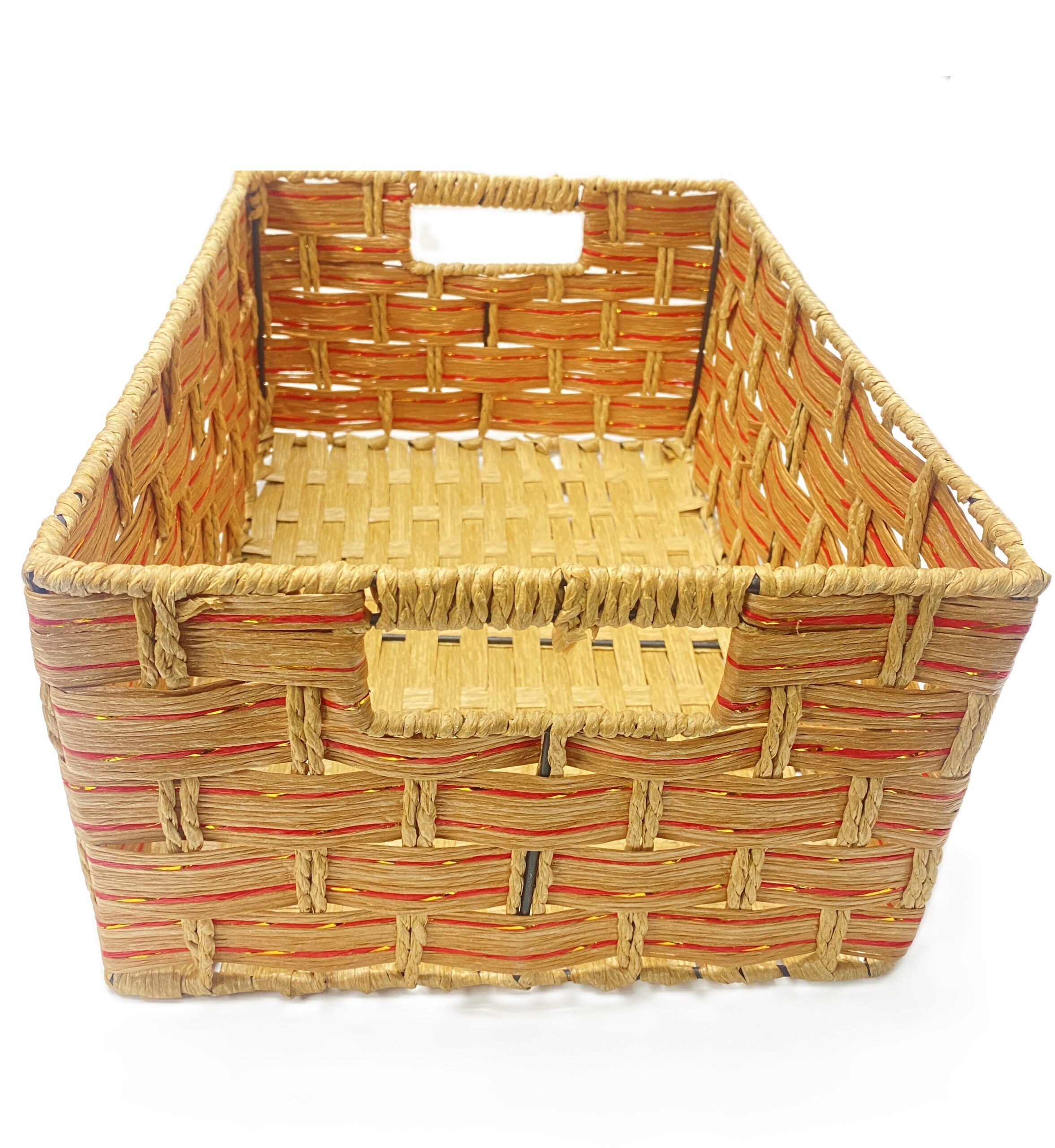 Red Striped Straw Basket – Medium (39 × 29 × 13 cm)