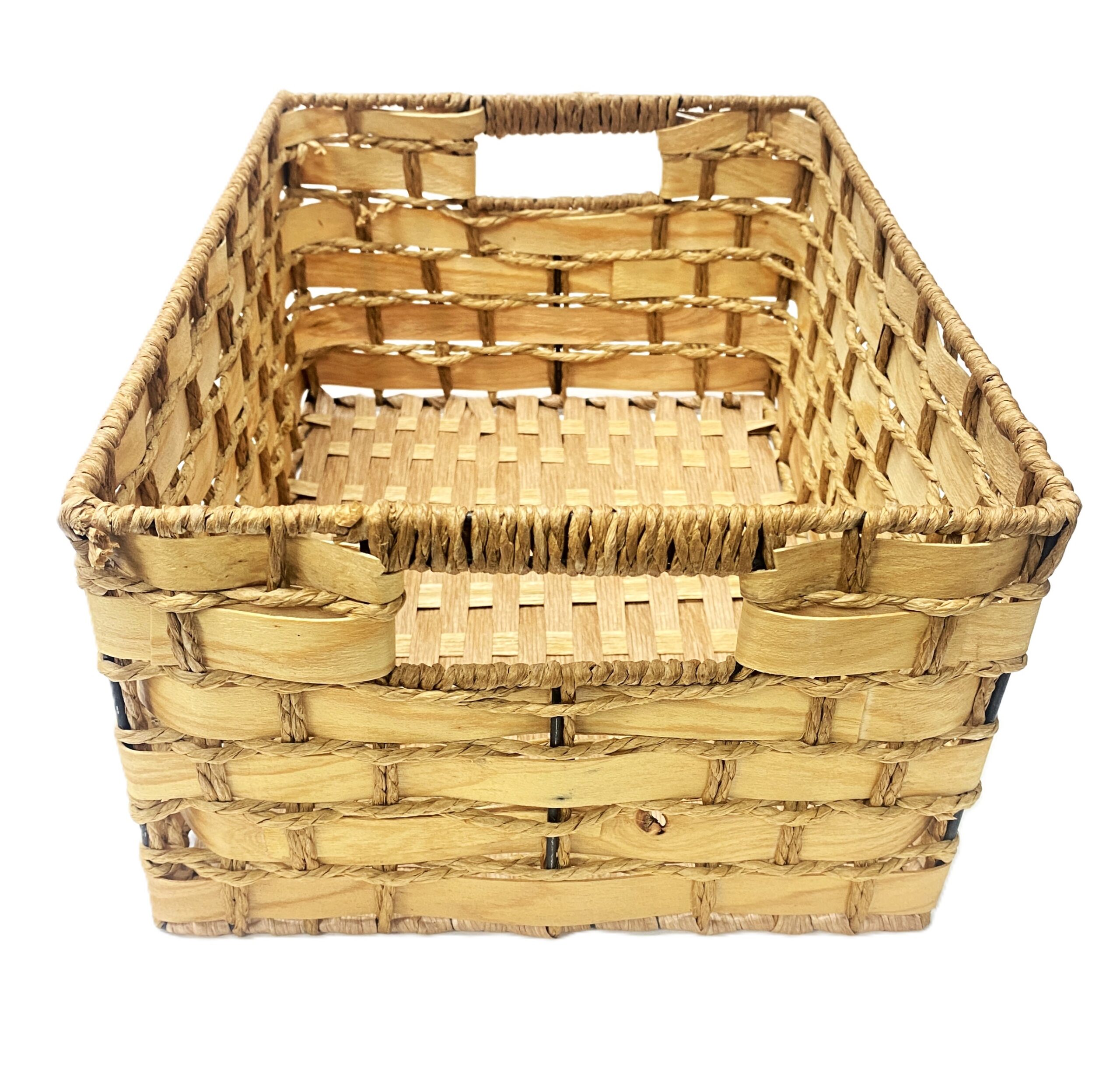 Straw Wooden Basket – Medium (35.5 × 16 × 25 cm)