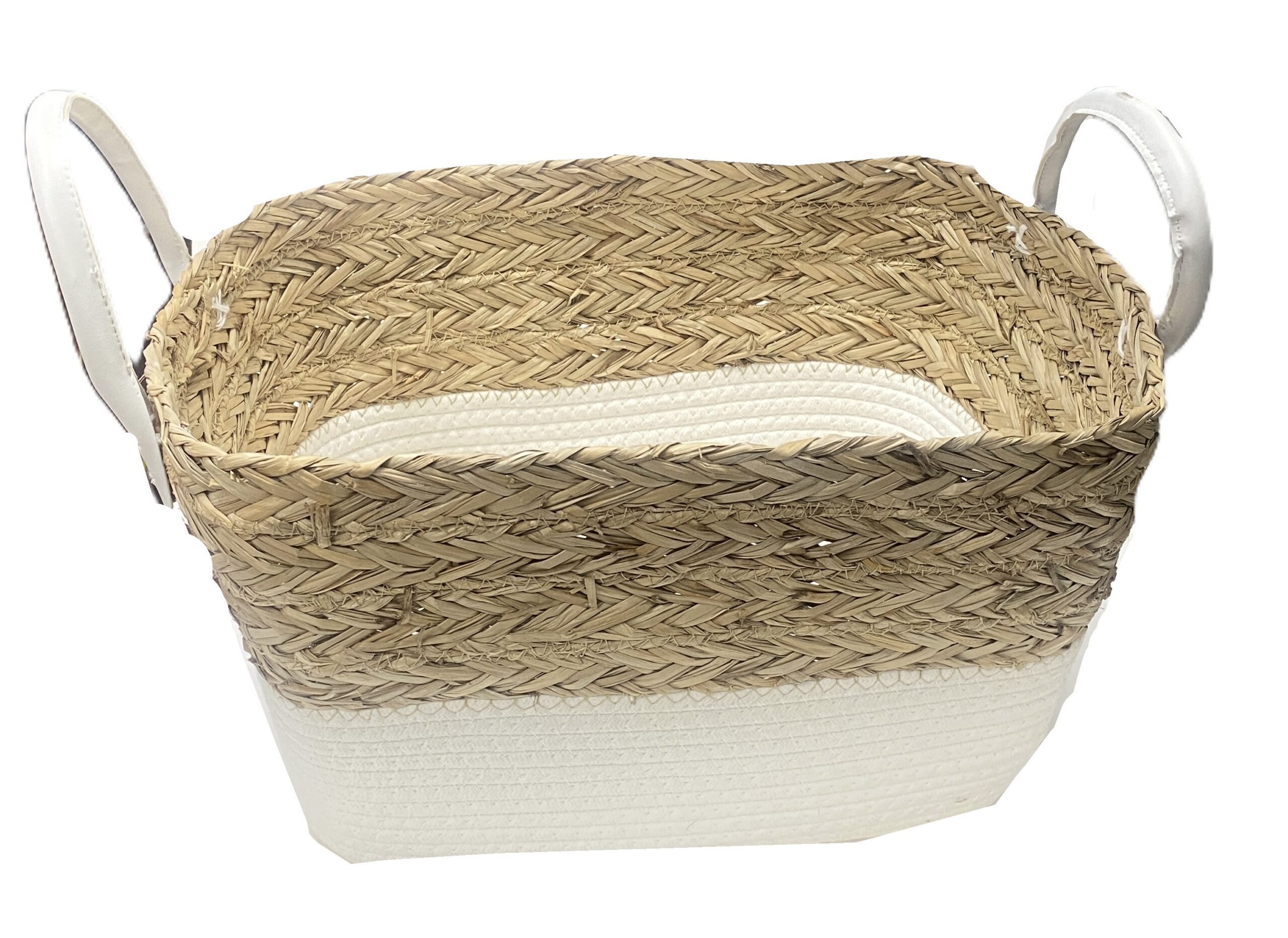 Straw White Basket – Large (40 × 30 × 28 cm)