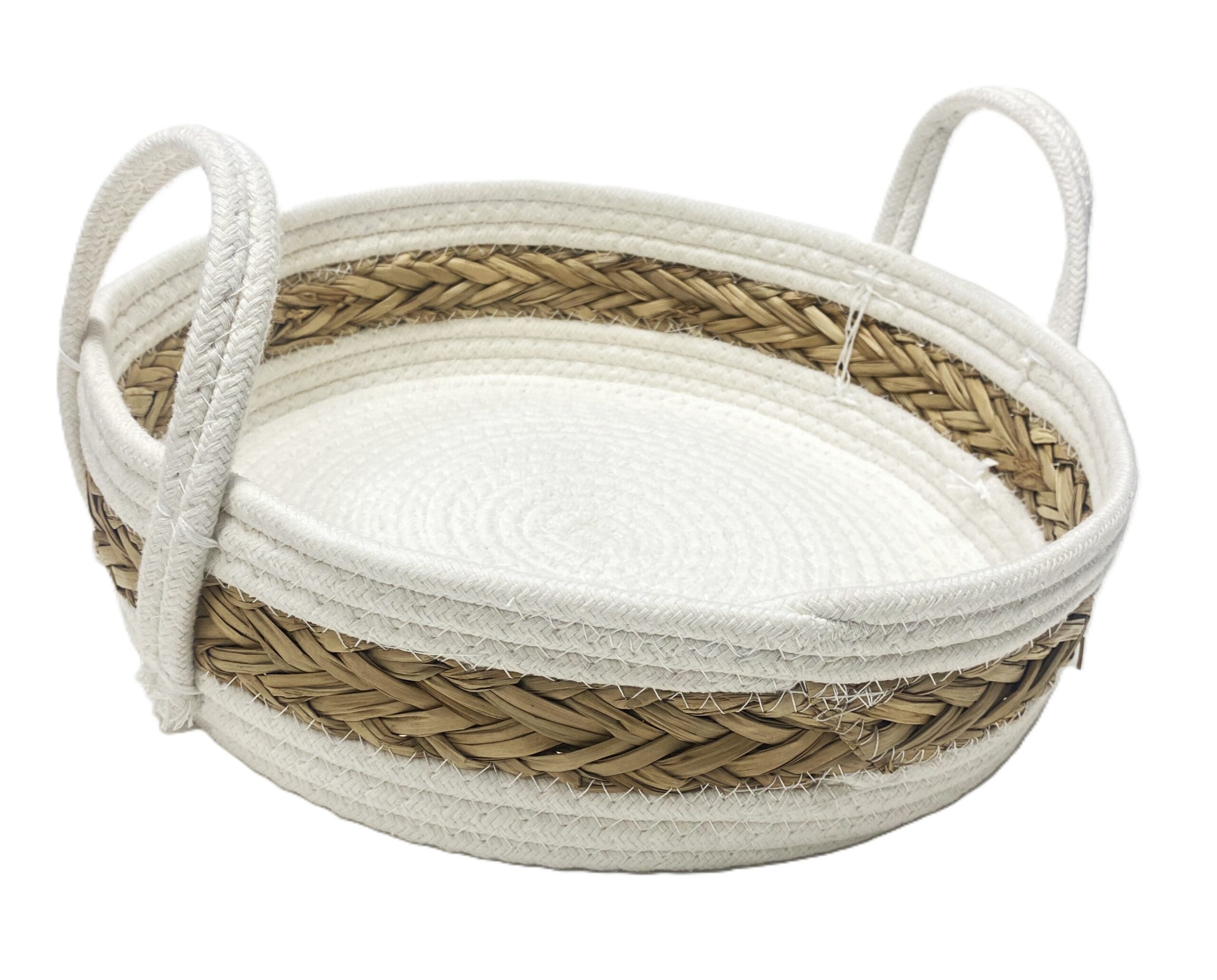 Round Straw White Basket – Medium (33 × 9 × 32 cm)