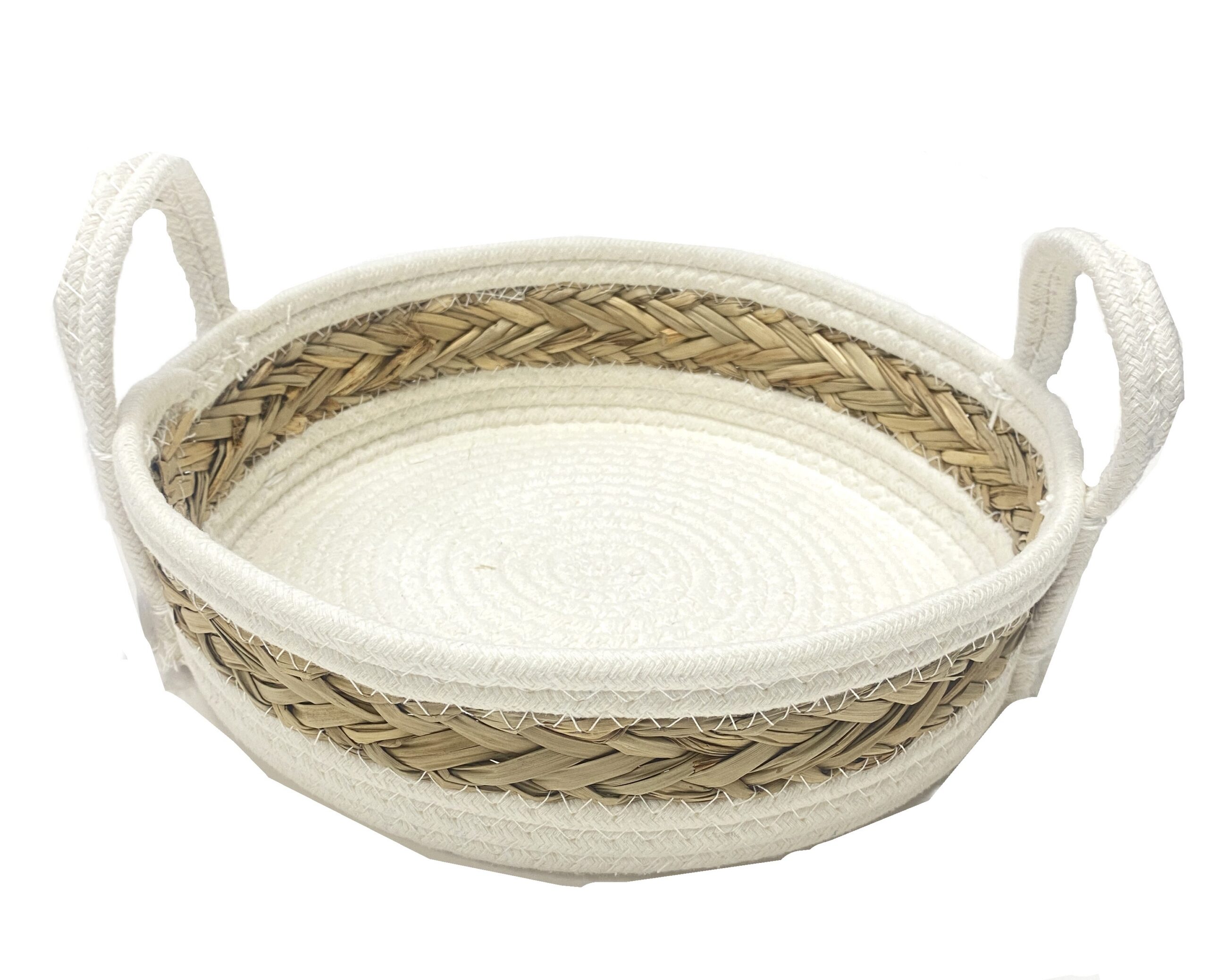 Round Straw White Basket – Small (28 × 8 × 26 cm)