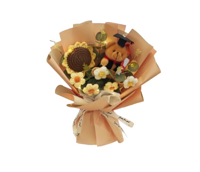 Graduation Bear Bouquet 32x25cm - Pink, Blue, Peach - Image 3