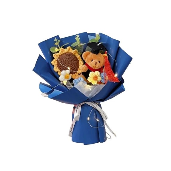 Graduation Bear Bouquet 32x25cm - Pink, Blue, Peach - Image 2