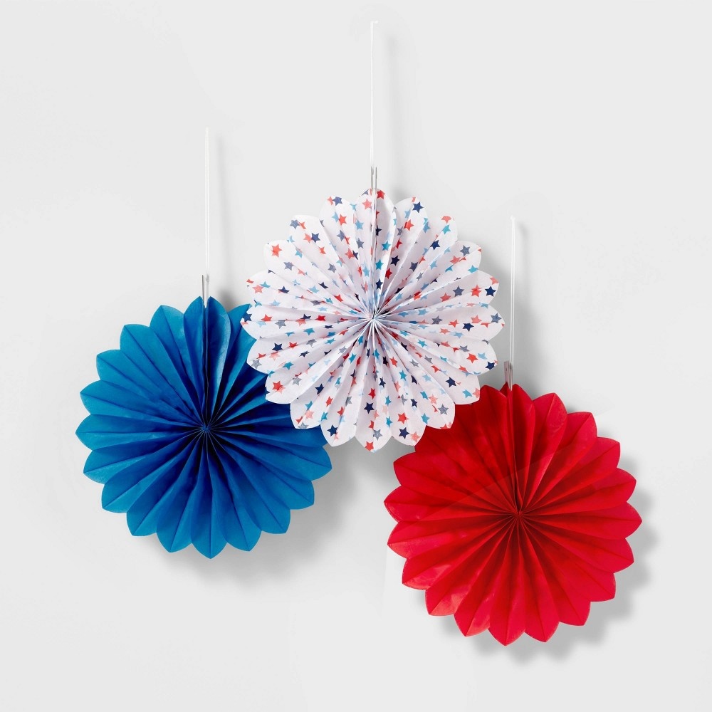 3ct 10" Hanging Paper Fans Red White & Blue - Sun Squad™