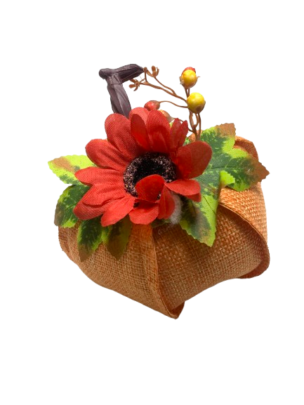 Pumpkin Burlap w/Floral Decor - Image 4